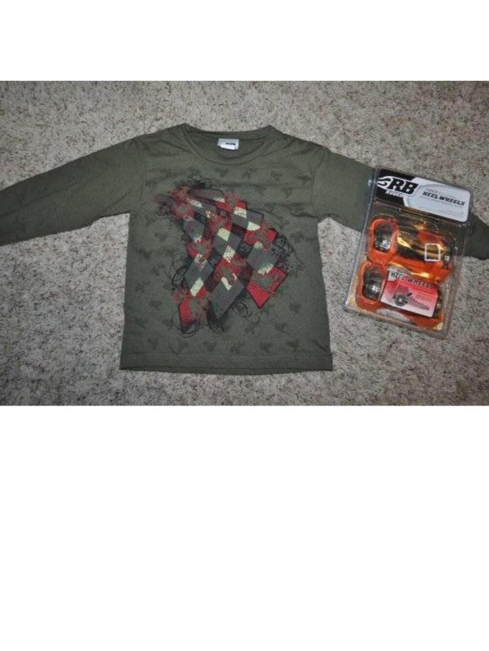 Rudeboyz BMX Shirt & Shoe Heel Wheels Boys 4 Green Long Sleeve Crew Tee